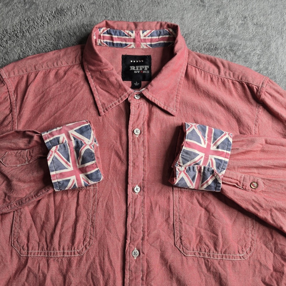 Rolling Stones Riff Stars Shirt Mens Large Salmon-Pink Union Jack Flip Cuffs